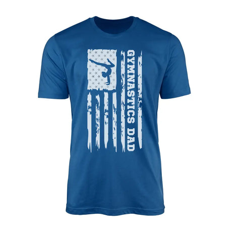 gymnastics dad vertical flag on a mens t-shirt with a white graphic