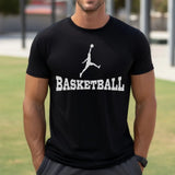 basic basketball with basketball player icon on a mens t-shirt with a white graphic