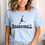 basic basketball with basketball player icon on a unisex t-shirt with a black graphic