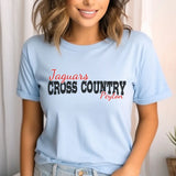 custom cross country mascot and cross country runner name on a unisex t-shirt with a black graphic