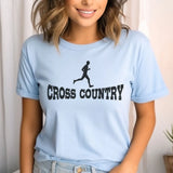 basic cross country with cross country runner icon on a unisex t-shirt with a black graphic