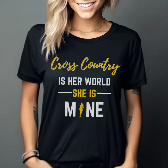 cross country is her world she is mine on a unisex t-shirt