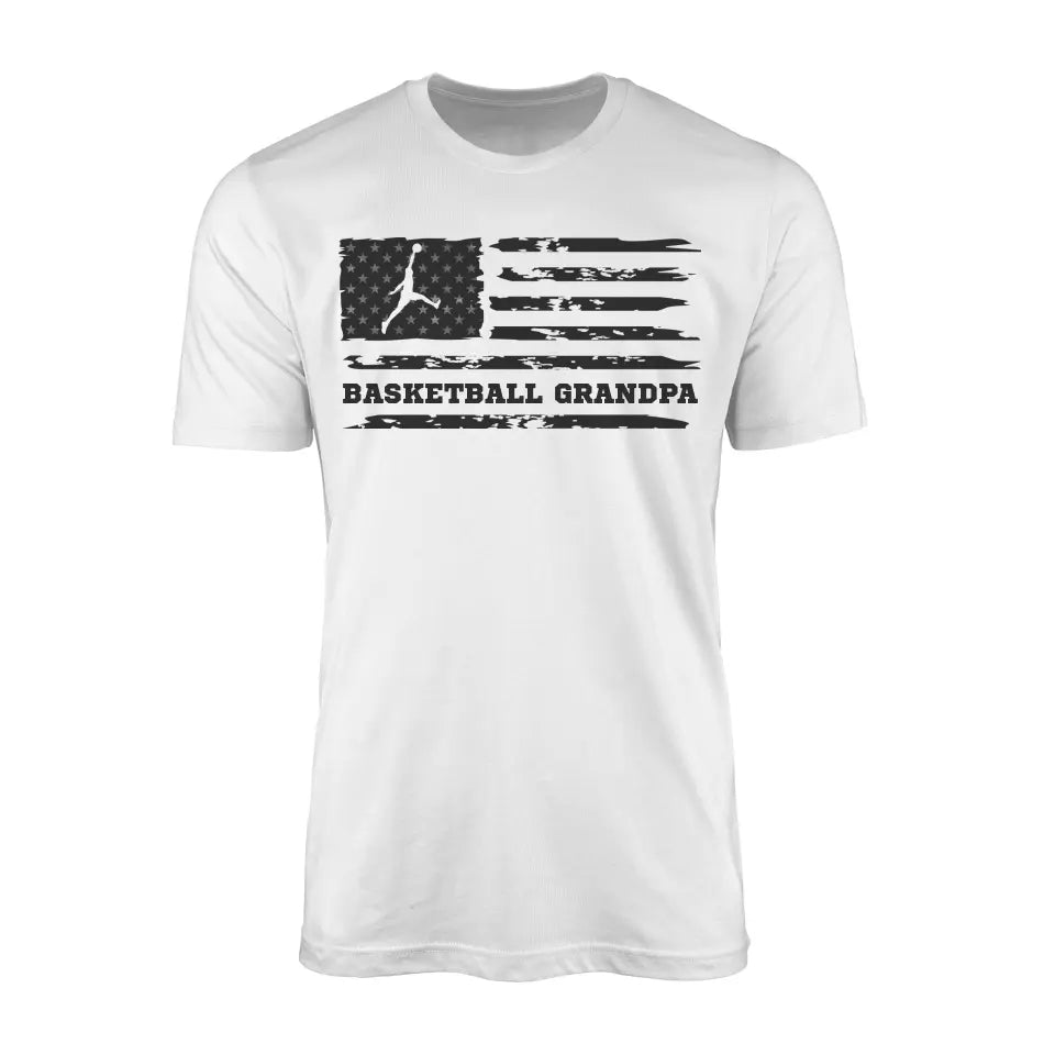 basketball grandpa horizontal flag on a mens t-shirt with a black graphic