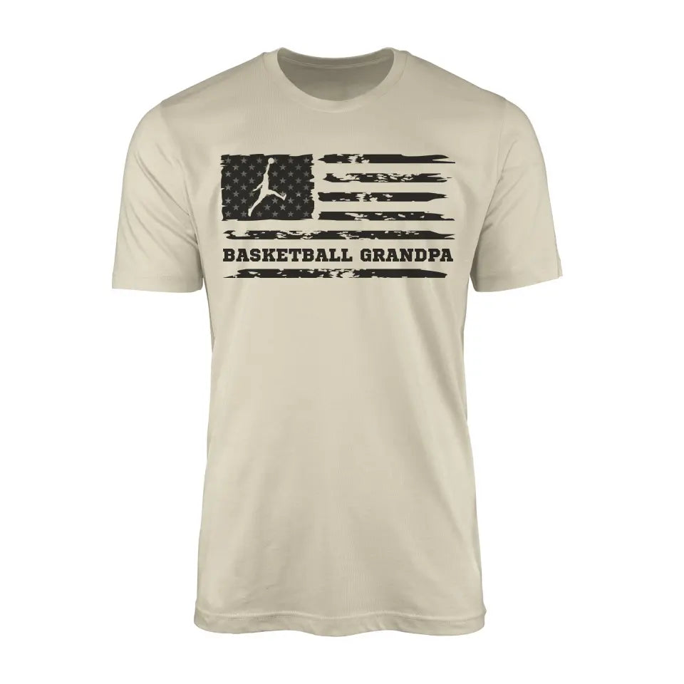 basketball grandpa horizontal flag on a mens t-shirt with a black graphic