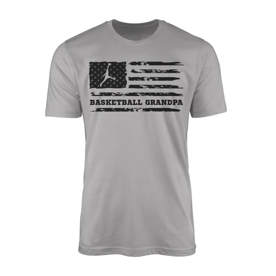 basketball grandpa horizontal flag on a mens t-shirt with a black graphic