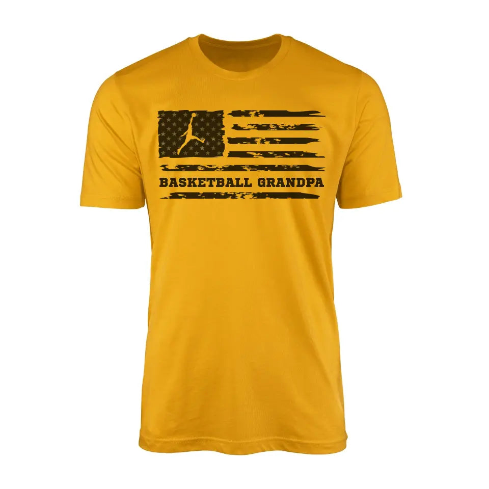 basketball grandpa horizontal flag on a mens t-shirt with a black graphic