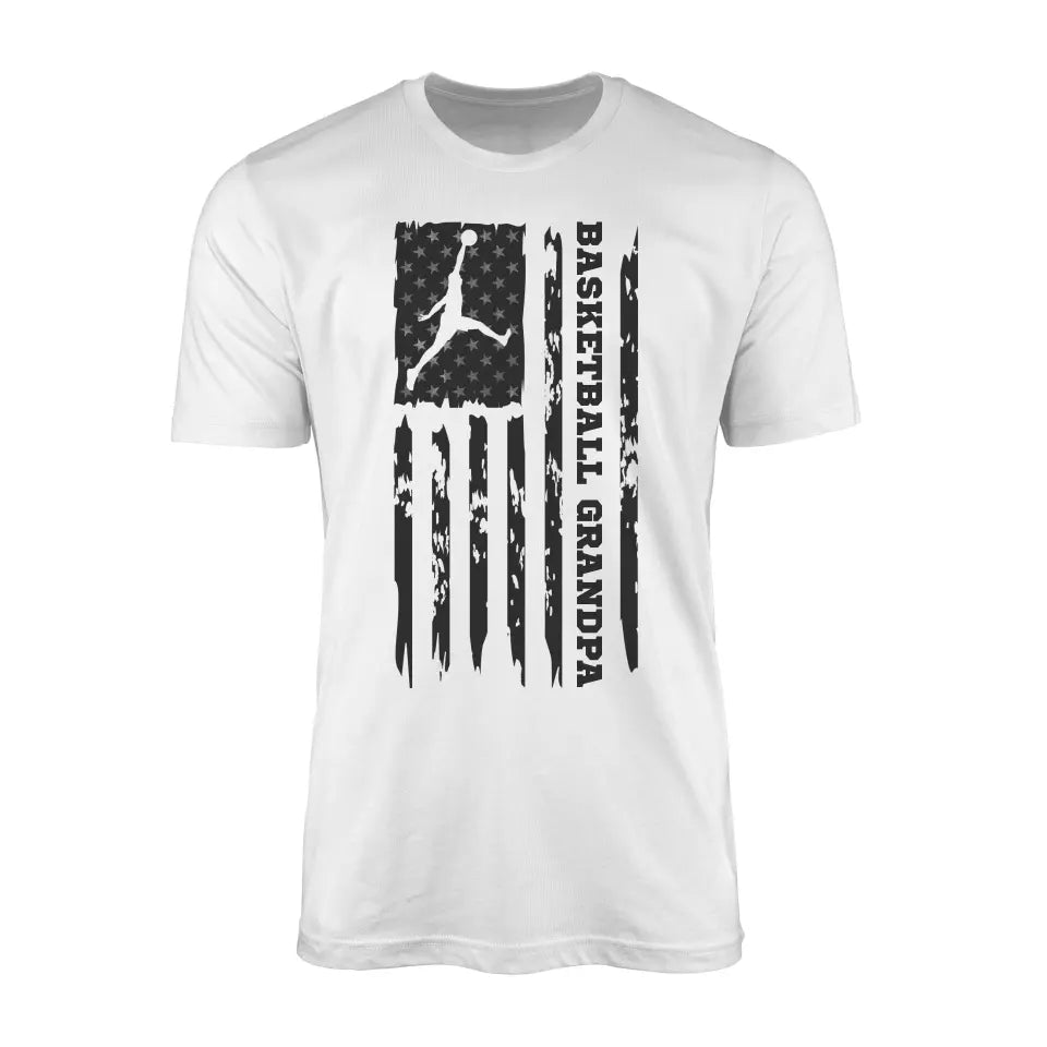 basketball grandpa vertical flag on a mens t-shirt with a black graphic