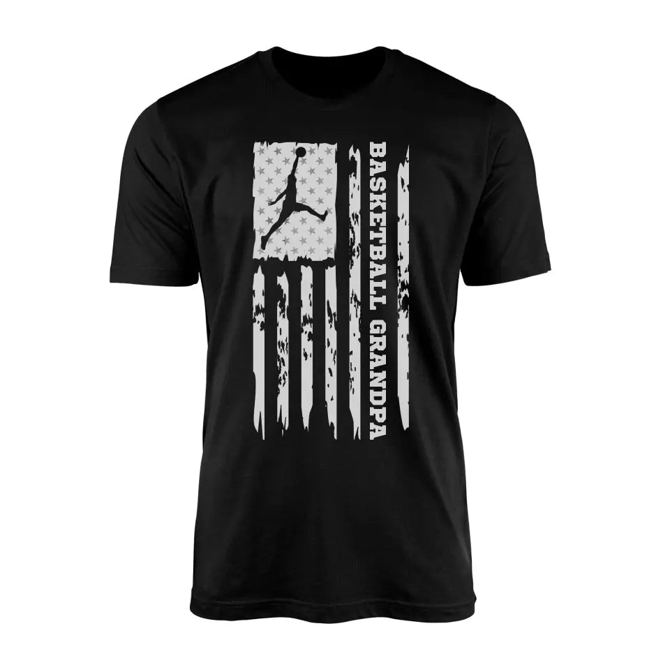 basketball grandpa vertical flag on a mens t-shirt with a white graphic