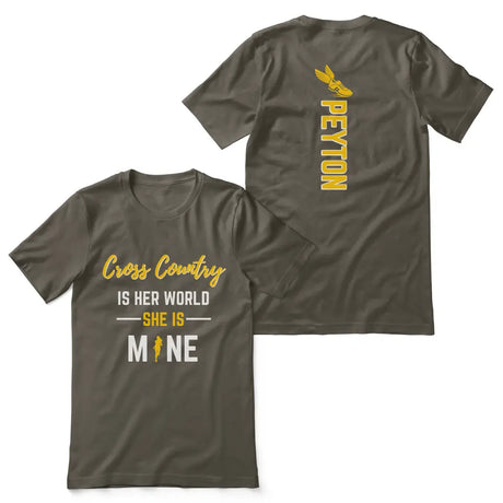 cross country is her world she is mine with cross country runner name on a unisex t-shirt