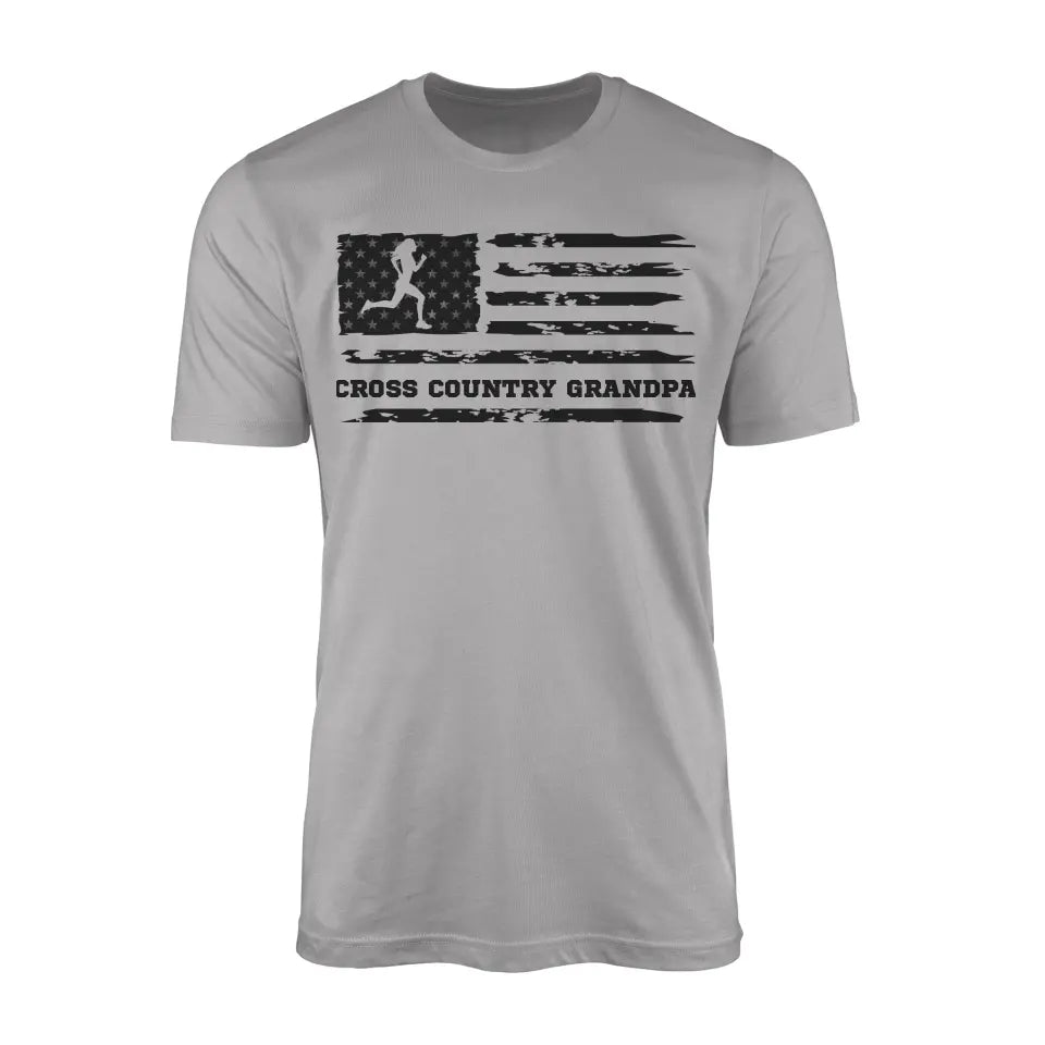 cross country grandpa horizontal flag on a mens t-shirt with a black graphic