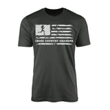 cross country grandpa horizontal flag on a mens t-shirt with a white graphic