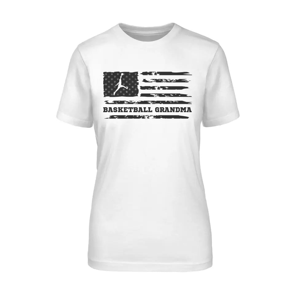 basketball grandma horizontal flag on a unisex t-shirt with a black graphic