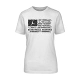 basketball grandma horizontal flag on a unisex t-shirt with a black graphic