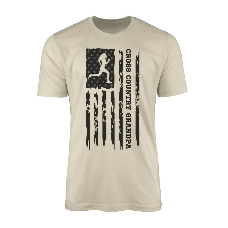 cross country grandpa vertical flag on a mens t-shirt with a black graphic