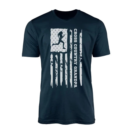 cross country grandpa vertical flag on a mens t-shirt with a white graphic