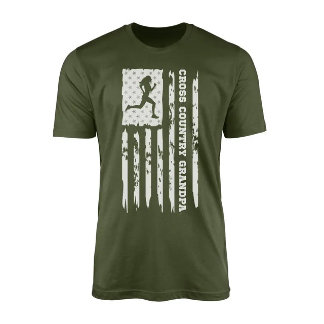 cross country grandpa vertical flag on a mens t-shirt with a white graphic