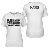cross country grandma horizontal flag with cross country runner name on a unisex t-shirt with a black graphic