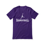 basic basketball with basketball player icon on a unisex t-shirt with a white graphic