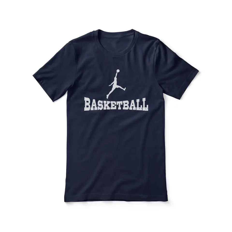 basic basketball with basketball player icon on a unisex t-shirt with a white graphic