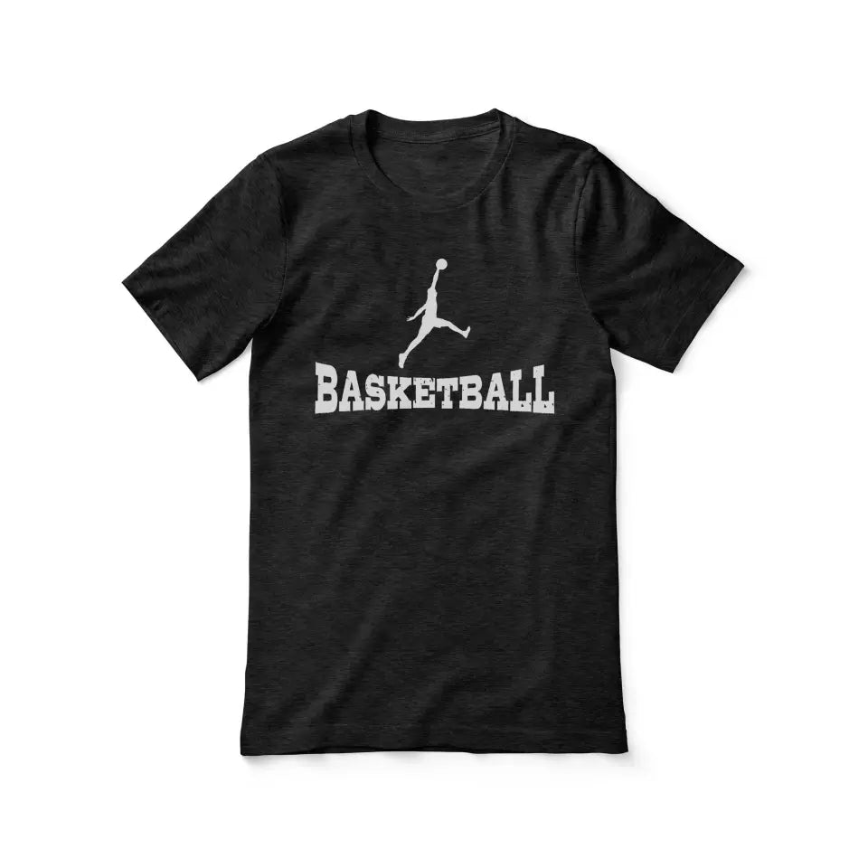 basic basketball with basketball player icon on a unisex t-shirt with a white graphic