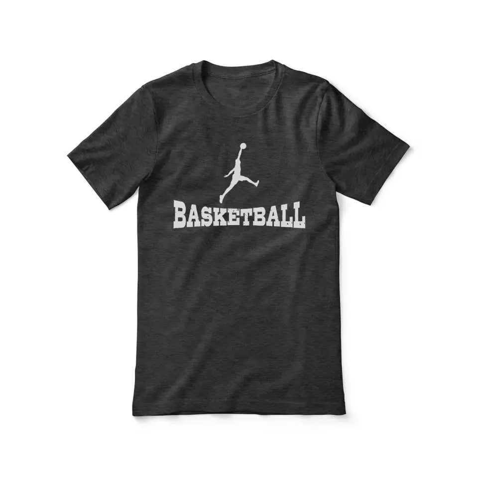 basic basketball with basketball player icon on a unisex t-shirt with a white graphic