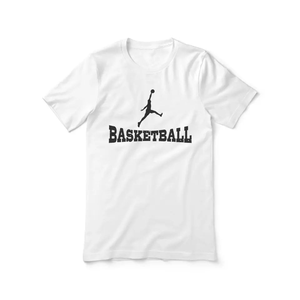 basic basketball with basketball player icon on a unisex t-shirt with a black graphic