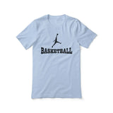 basic basketball with basketball player icon on a unisex t-shirt with a black graphic