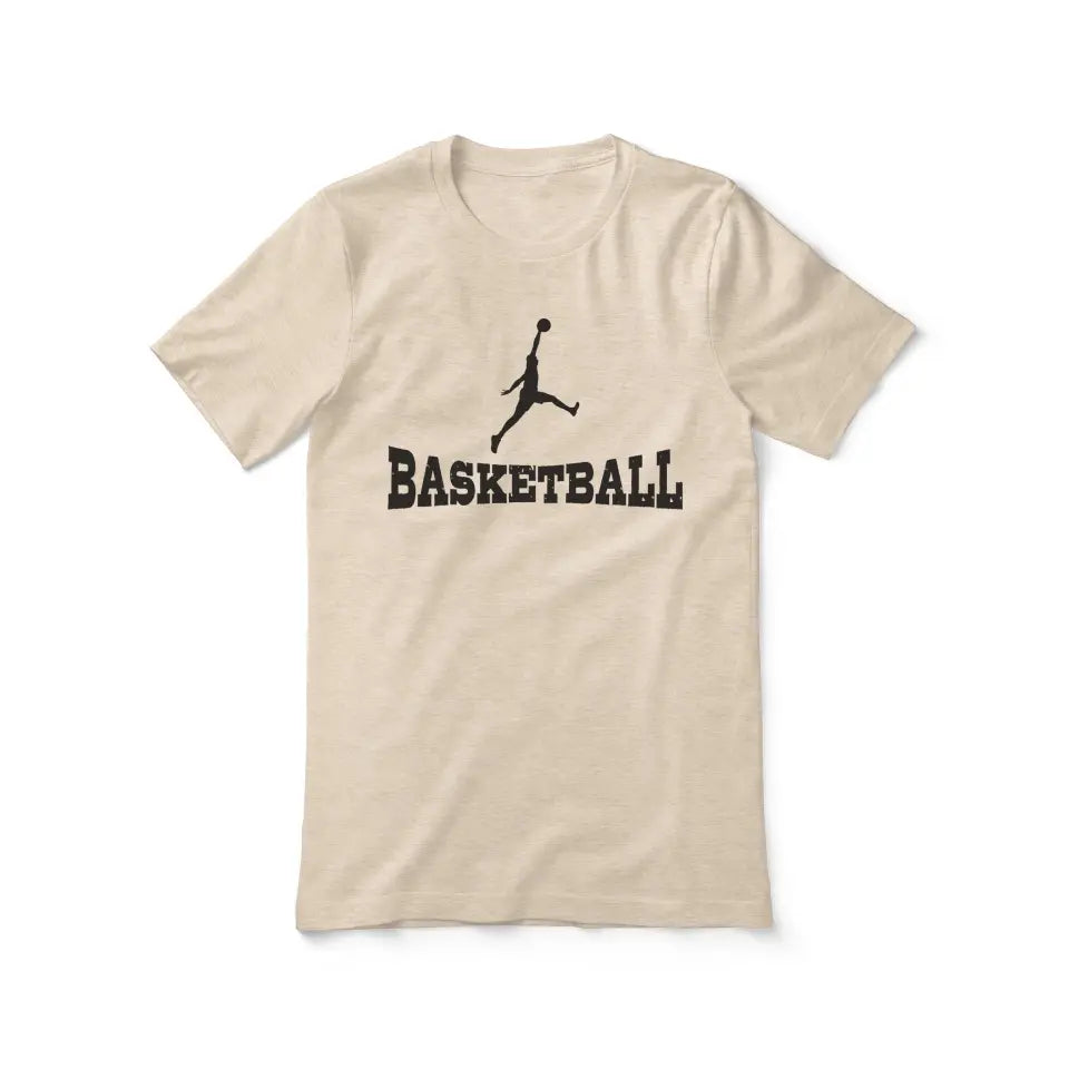 basic basketball with basketball player icon on a unisex t-shirt with a black graphic