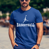 basic basketball with basketball player icon on a unisex t-shirt with a white graphic