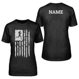 cross country grandma vertical flag with cross country runner name on a unisex t-shirt with a white graphic