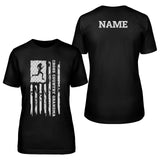 cross country grandma vertical flag with cross country runner name on a unisex t-shirt with a white graphic