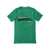 custom basketball mascot and basketball player name on a unisex t-shirt with a black graphic