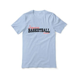 custom basketball mascot and basketball player name on a unisex t-shirt with a black graphic