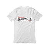 custom basketball mascot and basketball player name on a unisex t-shirt with a black graphic