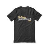 custom basketball mascot and basketball player name on a unisex t-shirt with a white graphic