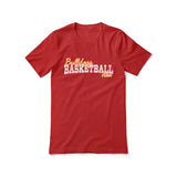 custom basketball mascot and basketball player name on a unisex t-shirt with a white graphic