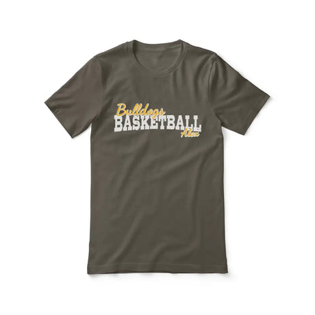 custom basketball mascot and basketball player name on a unisex t-shirt with a white graphic