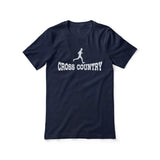 basic cross country with cross country runner icon on a unisex t-shirt with a white graphic