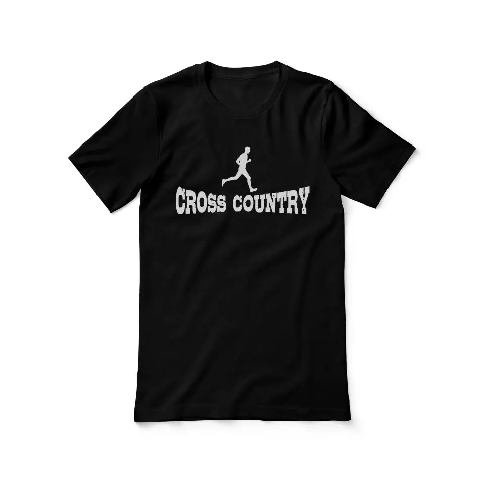 basic cross country with cross country runner icon on a unisex t-shirt with a white graphic
