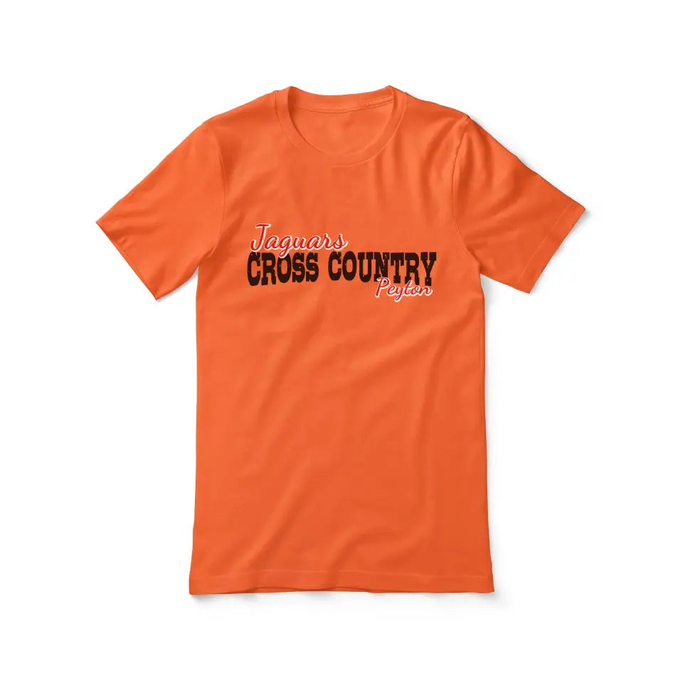 custom cross country mascot and cross country runner name on a unisex t-shirt with a black graphic