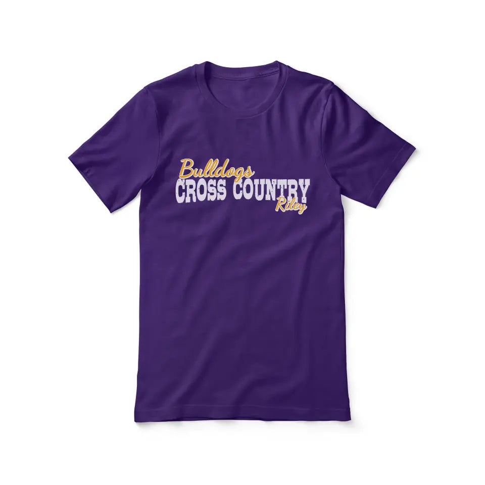 custom cross country mascot and cross country runner name on a unisex t-shirt with a white graphic