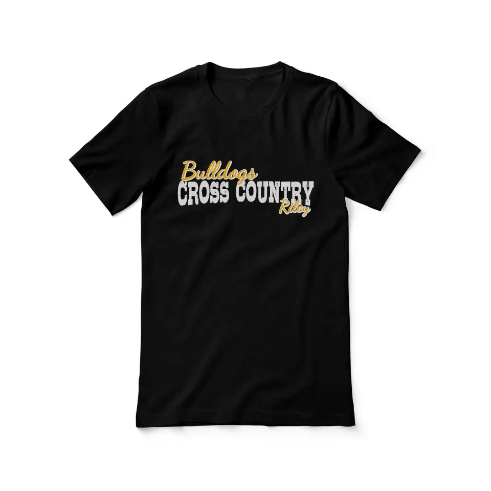 custom cross country mascot and cross country runner name on a unisex t-shirt with a white graphic