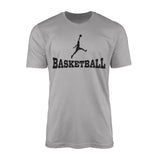 basic basketball with basketball player icon on a mens t-shirt with a black graphic