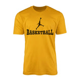 basic basketball with basketball player icon on a mens t-shirt with a black graphic