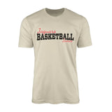 custom basketball mascot and basketball player name on a mens t-shirt with a black graphic