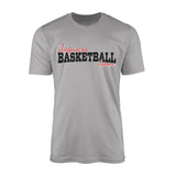 custom basketball mascot and basketball player name on a mens t-shirt with a black graphic