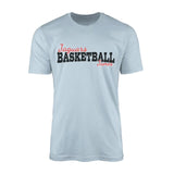 custom basketball mascot and basketball player name on a mens t-shirt with a black graphic