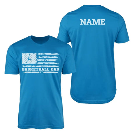 basketball dad horizontal flag with basketball player name on a mens t-shirt with a white graphic