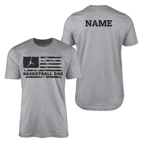 basketball dad horizontal flag with basketball player name on a mens t-shirt with a black graphic