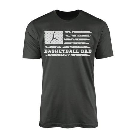 basketball dad horizontal flag on a mens t-shirt with a white graphic